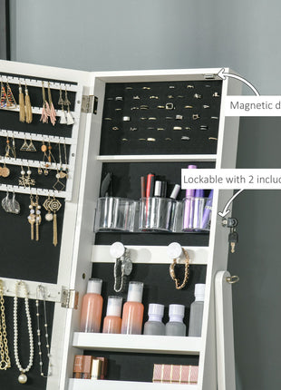 60" Full-Length Mirror Jewelry Storage Armoire w/ Lockable Door & Key, White