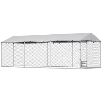 Dog Kennel Outdoor Dog Run Waterproof UV-Resist Cover Lockable Door Adjustable Bowls 20 x 7.5 x 6.5ft