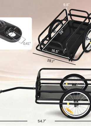 Bike Trailer, Foldable Bicycle Trailer with16 Inch Pneumatic Tire, Universal Coupler, Foldable Frame and Safe Reflectors Design, Large Load Capacity, Black