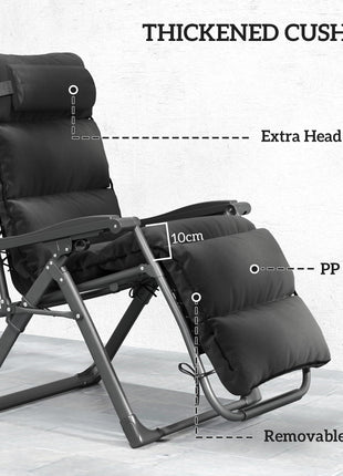 Zero Gravity Lounge Chair Set, 2 Pieces Reclining Folding Outdoor Lounge Chairs with Cushion, Headrest, Side Tray, Black