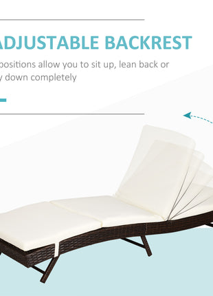 Patio Chaise Lounge, Pool Chair with 5 Position Adjustable Backrest & Cushion, Outdoor PE Rattan Wicker Sun Tanning Seat, 78.75" x 28" x 35", Coffee