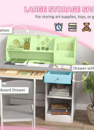 Kids Desk and Chair Set with Storage, Study Desk with Chair for Children 5-8 Years Old, Gray