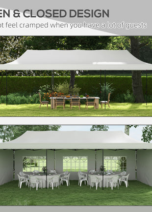 9.5' x 28' Pop Up Canopy Tent, Instant Tent for Parties, Height Adjustable, with Carry Bag and Sand Bags