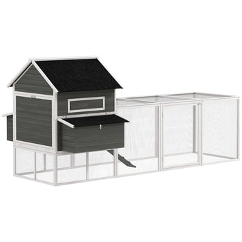 137" Wooden Chicken Coop for 4-6 Chickens, Backyard, Dark Gray