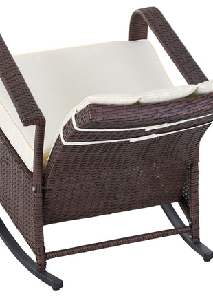 PE Rattan Rocking Recliner with Footrest, Beige