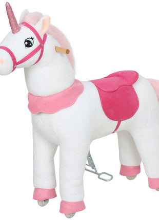 Ride on Unicorn Toy for Kids 4-7 Years, 37.8 Inch Plush Baby Rocking Horse with Wheels, No Battery Required, White