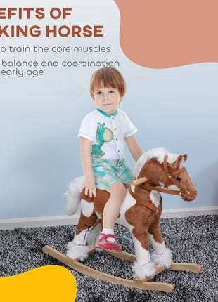 Toddler Rocking Horse, Kids Plush Rocking Chair Toy with Nursery Rhyme Music Brown