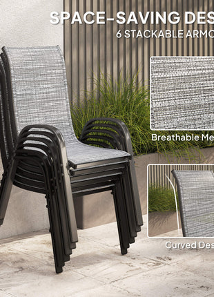 8 Pieces Patio Furniture Set with 9Ft Patio Umbrella, Outdoor Dining Table and Chairs, Mixed Gray