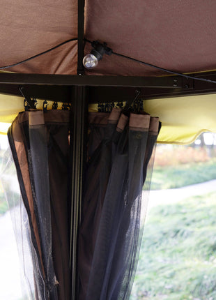 10' x 13' Patio Gazebo, Aluminum Frame Double Roof Outdoor Gazebo Canopy Shelter with Netting & Curtains, Coffee