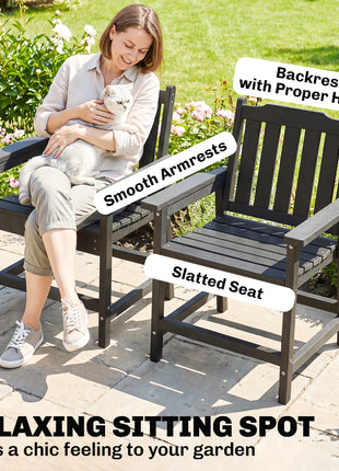 2 Piece All-Weather Patio Chairs, HDPE Patio Dining Chair Set, Heavy Duty Wood-Like Outdoor Furniture, Gray