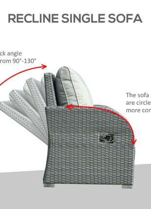 6-PCs Patio Furniture Sets Outdoor Wicker Sofa Set Rattan Angle Adjustable Recline Single Chair Conversation Set, Ottomans, w/ Polyester Tea Table Gas Spring  & Soft Washable Cushions, Grey
