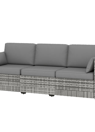Patio Couch PE Wicker Deep Seating Outdoor Sofa with Removable Cushions, 3 Seater Rattan Sofa, Outdoor Furniture for Balcony, Deck, Garden and Poolside, Gray