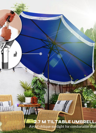 9FT Patio Umbrella, UPF 30+ Outdoor Market Umbrella with Crank, 8 Ribs, Push Button Tilt, Vented for Patio Deck Backyard Lawn, Navy Blue