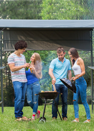 7FT Grill Gazebo BBQ Canopy with Sun Shade Panel Side Awning, 2 Exterior Serving Shelves, 5 Hooks for Patio Lawn Backyard