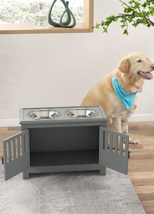 Dog Food Storage Cabinet with Bowls & Dog Feeding Station, Gray