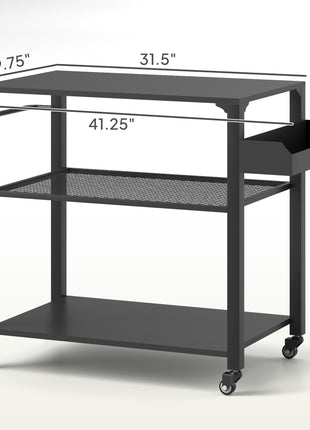 3-Tier Outdoor Grill Cart with Storage Racks, Side Handle, Movable Pizza Oven Table on Wheels