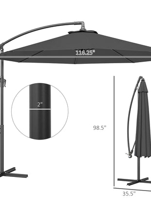 10' Cantilever Tilt Offset Patio Umbrella w/ UV & Water Safe Material & Cross Base (Weight Not Included), Gray