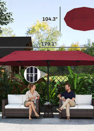 Extra Large 15 ft Patio Umbrella, Double-Sided Wide Outdoor Umbrella with Crank Handle and Air Vents