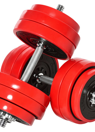 Adjustable Dumbbell Set, 66lbs Convertible to Barbell Weight Set for Home Gym Women and Men Weight Lifting Training, Red