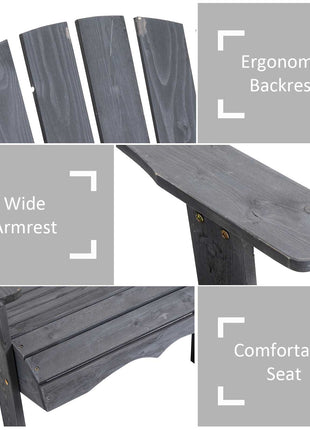 Outdoor Wood Adirondack Chair Reclined Bench w/ Coner Table & Umbrella Hole