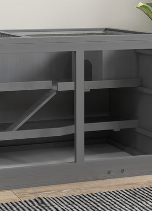 Extra Large Wooden Hamster Cage with Opening Roof, Hut, Ramps, Gray