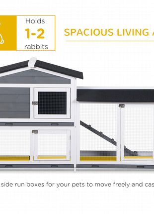 2-tier Indoor Rabbit Enclosure, Wood Hutch Backyard Small Animal House Ramp Outdoor Run Enclosed