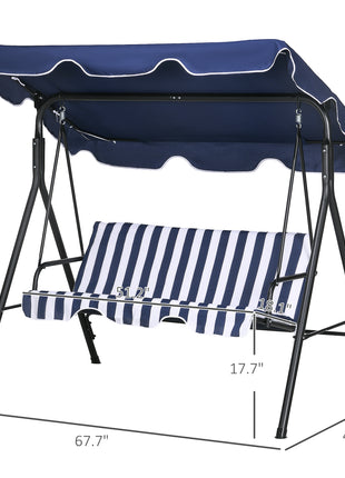3-Seat Outdoor Patio Swing Chair with Cushion, Steel Frame Stand, Adjustable Tilt Canopy for Patio, Garden, Dark Blue