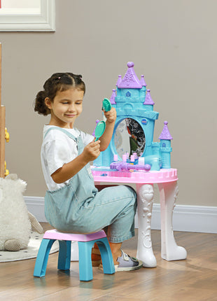 Kids Vanity Set with Mirror and Stool, Light, Music, Castle Design Makeup Table for Girls 3-6 Years, Multicolor