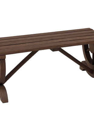 2-Person Wooden Garden Bench, Outdoor Wagon Wheel Porch Bench for Backyard Garden, Support 550 LBS, Rustic Country Style Patio Furniture, Brown