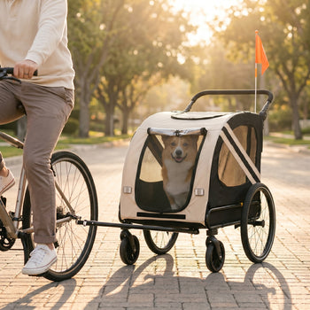 2-in-1 Pet Bike Trailer for Small Medium Dogs, Road-Visibility Dog Stroller Bicycle Carrier, Weather-Strong Bike Wagon Trailer Sidecar Attachment, Gray