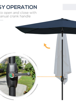 6.5' x 10' Rectangular Market Umbrella, Patio Outdoor Table Umbrella with Crank and Push Button Tilt, Blue