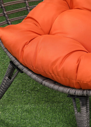 Patio Wicker Egg Chair w/ Soft Cushion, Teardrop Cuddle Seat, Outdoor / Indoor Patio Chair, PE Plastic Rattan Furniture with Adjustable Height Feet Pads, Orange
