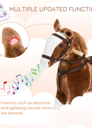 Kids Plush Toy Rocking Horse Pony Toddler Ride on Animal for Girls Pink Birthday Gifts with Realistic Sounds, Brown