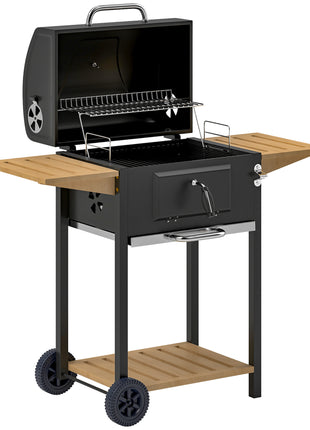 Charcoal BBQ Grill with 245 sq. in. Cooking Area, Adjustable Charcoal Pan, 3 Shelves, Thermometer, Black