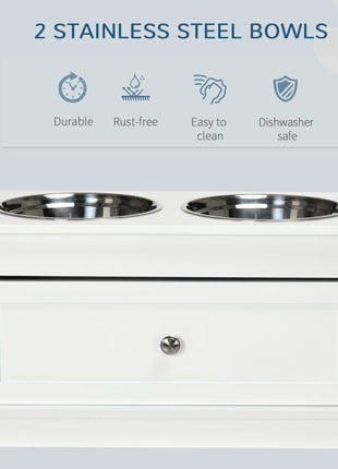 Large Elevated Dog Bowls with Storage Drawer Containing 11L Capacity, Raised Dog Bowl Stand Pet Food Bowl Dog Feeding Station, White
