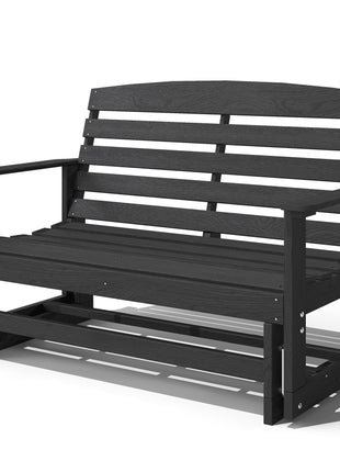 Patio Glider Bench w/ HDPE Slatted Double Rocking Chair, Distressed Black