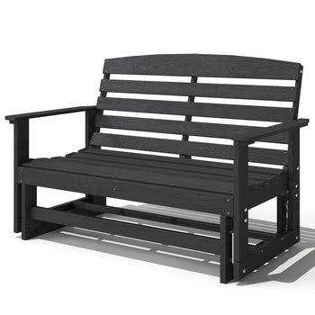 Patio Glider Bench w/ HDPE Slatted Double Rocking Chair, Distressed Black