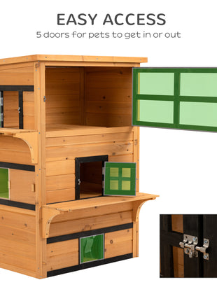 Outdoor Cat House, 3-Tier Kitty Shelter with 5 Escape Doors, Weather Resistant, Yellow & Black
