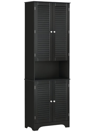 Tall Narrow Bathroom Storage Cabinet with Doors and Shelf Adjustability, Freestanding Linen Cabinet with 2 Cabinets and Countertop, Black