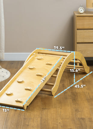 4 In 1 Indoor Toddler Climbing Toy Set with Arch Climber, Ramp & Cushion, Wood