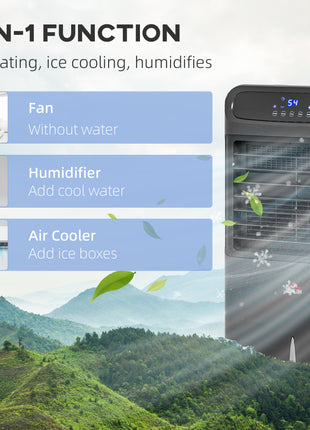 3-In-1 Ice Cooling Fan, Mobile Evaporative Air Cooler with Remote, Timer, Oscillating for Home Office, Bedroom, Black