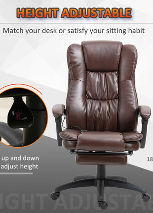 High Back Massage Office Chair with 6-Point Vibration, 5 Modes, Executive Chair, PU Leather Swivel Chair with Reclining Back, and Retractable Footrest, Brown