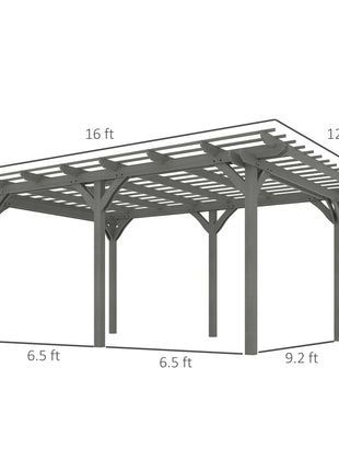 12' x 16' Outdoor Pergola, Wood Gazebo Grape Trellis with Stable Structure for Climbing Plant Support, Gray