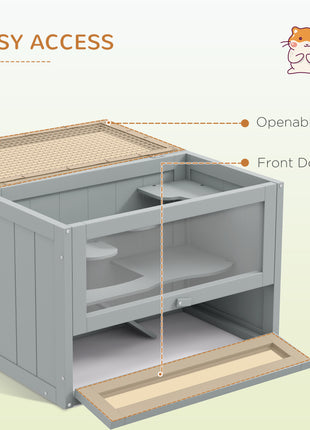 2-Level Hamster Cage with Openable Top, Door, Shelf, Ladder, Gray