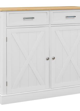Rolling Kitchen Island with Drop Leaf Wood Breakfast Bar, Farmhouse Kitchen Cart with 2 Drawers, Adjustable Shelves for Dining Room, White