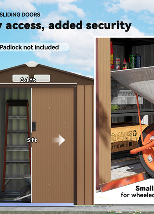 7' x 4' Outdoor Storage Shed, Garden Tool House w/ Foundation Kit Vents & Sliding Doors for Backyard Patio, Brown