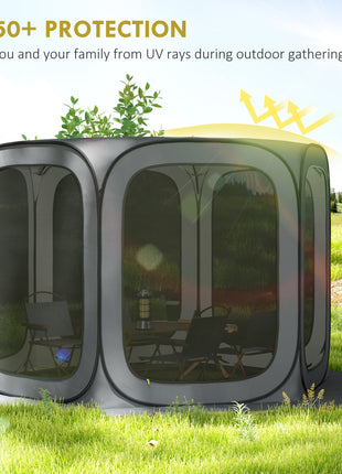 11 x 11ft Pop Up Screen Tent, UPF50+ Portable Camping Gazebo Screen House with Carry Bag, Dark Gray