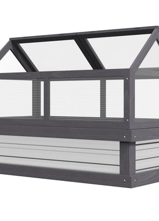Raised Garden Flower Bed Kit w/ Greenhouse, Wooden Cold Frame Planter, Gray