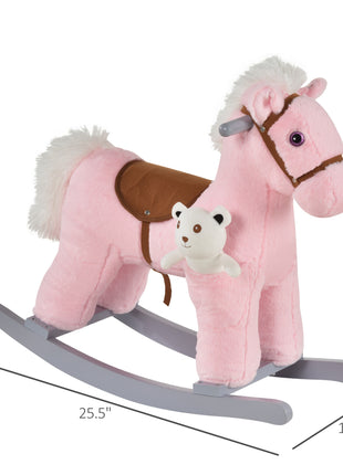 Kids Rocking Horse with Bear Toy, Plush Animal Rocker with Fun Realistic Sounds for Toddler 18-36 Months, Pink