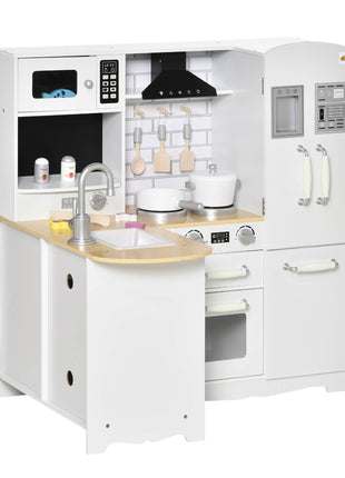 Large Play Kitchen with Full Set of Appliances for a Modern Day Pretend Kitchen, Tons of Storage, Corner Play Kitchen Set with Sound Effect, Educational Pretend Role Playset Game